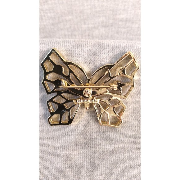 Vtg 1980s Gerrys Brooch Lapel Pin Butterfly Clear Rhinestones Gold Tone Metal - Picture 5 of 8